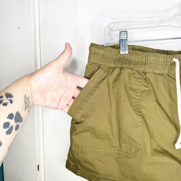 PACT Green Woven Twill Pull On Shorts Organic Cotton Drawstring Rolled Hem XL - Picture 7 of 14